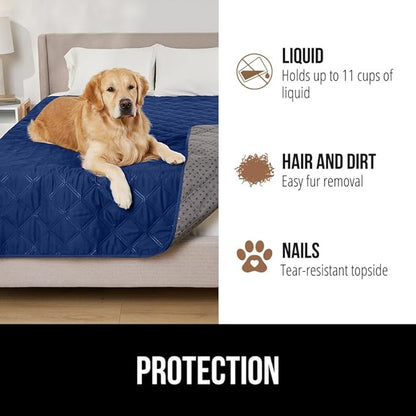 GORILLA GRIP Waterproof Bed Cover for Dogs, 82x82, Gripped Slip Resistant Backing, Leak Proof Washable Dog Blanket Covers Sofa, Couch, Sectional, Crate, Car, RV Seats, Pet Puppy Essentials, Navy Blue