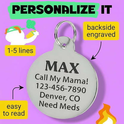 Bad Tags Personalized Dog and Cat ID Tags in 25+ Designs and 2 Sizes - 5 Lines of Custom Engraved Text - Funny Cute Personalized Pet Tags (Weird Dog Club, Large (1.25 inch))