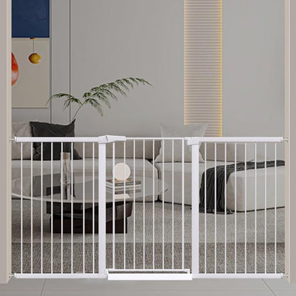 Fairy Baby 38" Extra Tall Pet Gate for Stairs,70.9"-76.3" Extra Wide Long Dog Gate for The House, Metal Auto Close Pressure Mounted Safety Child Gate, Tension Baby Gate Fence Barrier No Climb, White
