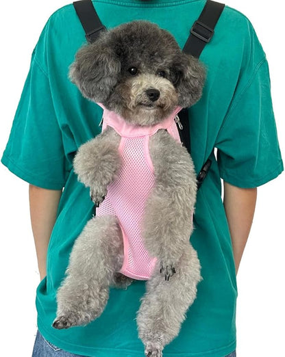 Pet Dog Carrier Backpack, Portable Breathable Mesh Chest Carrier, Polyester Woven Double Shoulder Pet Bag for Outdoor Adventures (Pink, Small)