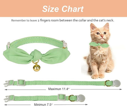 Bunny Ear Cat Collar with Bell and Bow Tie, Breakaway Cute Bowtie Kitten Collars(Grass Green)