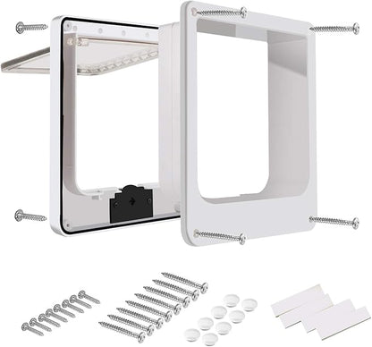 CEESC Medium Cat Door for Interior/Exterior Door, Weatherproof, White, Rotary 4 Way Locking Pet Door for Cats & Dogs with Circumference < 15.75", Upgraded Version