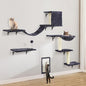 Cat Wall Shelves, Multi-Level Cat Climbing Furniture, Space-Saving Wall-Mounted Cat Climber Set with Perches,Bridge,Hammock,Scratching Board & Ball for Indoor Cat Play (Dark Grey)