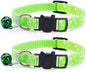 Reflective Cat Collars Breakaway with Bell 2-Pack Girl Boy Pet Kitten Collar with Star Moon Patetrn Adjustable 7.5-12.5 Inch (Green)