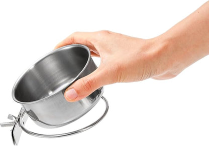 Okllen 4 Pack Bird Feeding Dish Cups, Detachable Stainless Steel Bird Food Bowls with Clamp for Chinchilla Parrot Cockatiel Conure Budgies Parakeet Small Animal