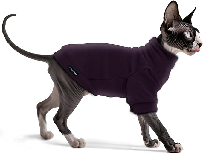 Fleece Sphynx Cat Clothes Soft Hairless Cat Clothes Pullover Cat Sweater for Chihuahua All Season Light and Warm Kitten Cloth Only Puppy Clothes Small Dog Sweater (Dark Purple, L)