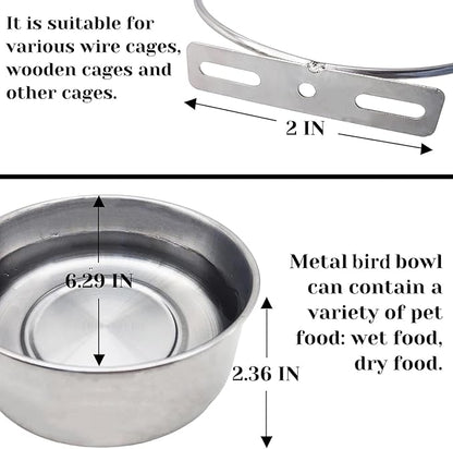 PINVNBY 2pcs Stainless Steel Bird Bowl - XL Water Dish for Parrot, Parakeet, African Greys, Conure, Cockatiels, Lovebird, Budgie, Chinchilla