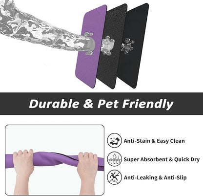 Dog Food Mat - Absorbent Cat Mat for Food and Water, No Stains Pet Feeding Bowl Mat, Easy to Clean Pet Placemats, Quick Dry Dog Water Dispenser Mat for Messy Drinkers | Purple 12"x 19"
