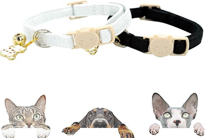 Elegant little tail 2 Pack Cat Collar- White Linnet Cat Collars Breakaway with Bell Pendant Wedding Kitten Boy Girl Safety Adjustable 7-12 Inch Collar for Small Cats Puppy