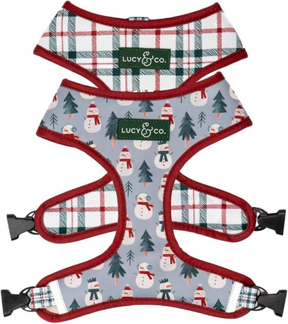 Lucy & Co. Cute Reversible Dog Harness Walking Halter - Best Designer Pet Harnesses for XS - XL Dogs - Padded Adjustable Vest for Easy Walking-X-Small-Gray & White Snowman