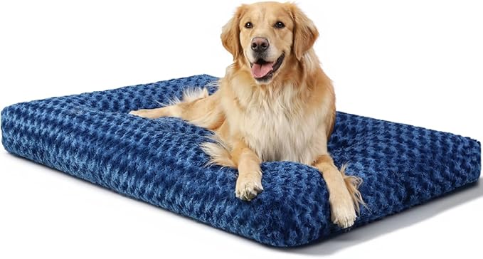 KSIIA Washable Dog Bed Comfy Dog Crate Pad Deluxe Plush Pet Bed Non-Slip Kennel Pad for Jumbo Dogs, 47" x 29", Blue