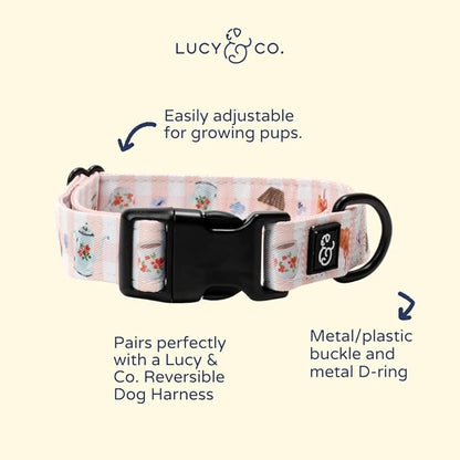 Lucy & Co. Sipping Slowly Dog Collar, Adjustable Durable Dog Collar with Cute Print, Large