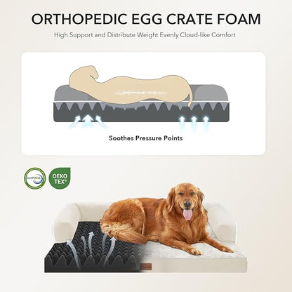 Orthopedic Dog Beds for Large Sized Dogs, Waterproof Egg Crate Foam Medium Dog Couch Beds for Crate 35x22Inch, Washable Pet Beds with Removable Cover and Nonskid Bottom, Beige