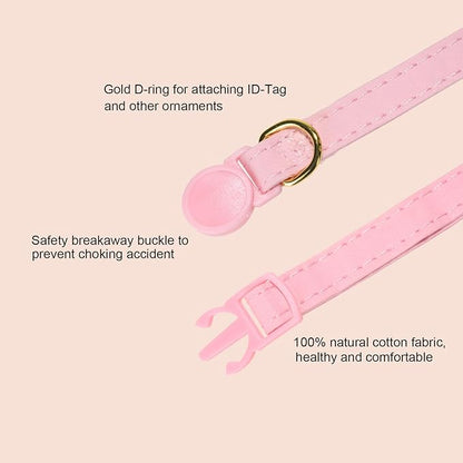 Bunny Ear Cat Collar with Bell and Bow Tie, Breakaway Cute Bowtie Kitten Collars(Light Pink)