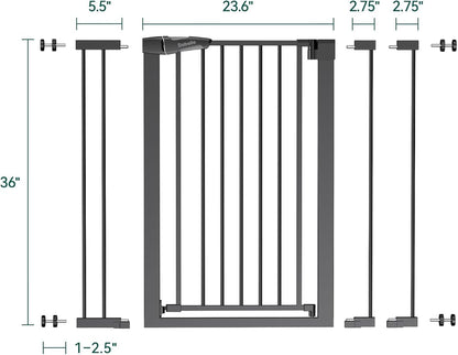 BABELIO 36" Tall Baby Gate, 26-40" Wide Auto Close Pet Gate, PressGuard C5 Pressure Mounted Metal Dog Gate, Easy-Install No Drilling, No Tools Needed, with Wall Protectors and Extension Kits, Black
