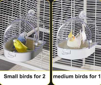 Hanging Brid Bath with Feeder for Cage, 3 in 1 Multifunction Bird Bath/Bowl/House, Bird Cage Accessories Suitable for Small to Medium Birds, Like Lovebirds, Finches, Parakeets, Mannikin