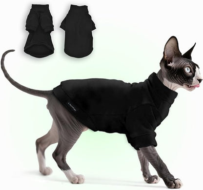 Fleece Sphynx Cat Clothes Soft Hairless Cat Clothes Pullover Cat Sweater for Chihuahua All Season Light and Warm Kitten Cloth for Cats Only Puppy Clothes Small Dog Sweater (Black, Small)