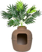 Good Pet Stuff Hidden Litter Box Planter, Decorative Cat Litter Enclosure with Carbon Filter, Artificial Plant, Easy Clean, Improved Design, Round Style, Base Kit, Chestnut Brown
