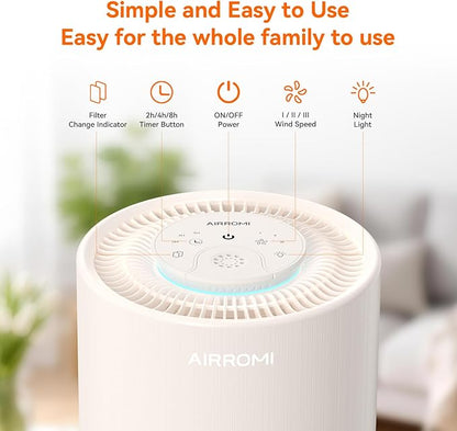 AIRROMI Air Purifier for Bedroom with A2001 Creamy Beige
