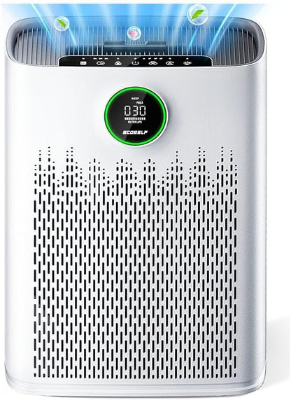 Air Purifiers for Home Large Room, Cover Up to 2400 Ft² with True HEPA Filter, Smart Mode, PM2.5 Air Quality Display, 22dB Sleep Mode, Aromatherapy with 2X-Purification & 360°Air Outlet, HAP603, White