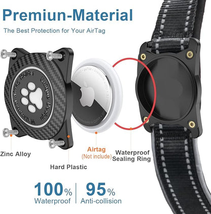 Airtag Dog Collar with Waterproof Air Tag Holder, Luminous Reflective, Soft Padded, Adjustable Nylon Pet Collar for Small Medium Large Heavy Duty Dogs,Black, L
