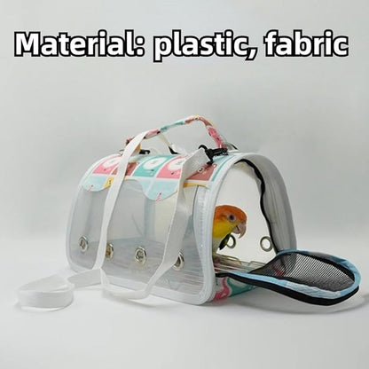 Bird Carrier Bag Bird Travel Cage with Indestructible Stainless Steel Mesh, Feeder Cups and Stand Perch, Portable Bird Travel Bag, Pet Transparent Breathable Travel Cage (Black,Small)