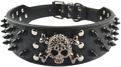 Serijoars Spiked Studded Dog Collar, PU Leather Dog Collar, Adjustable Pet Collars for Medium or Large Breed Pet (M, Black2)