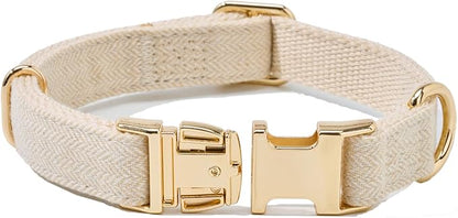 Soft Cotton Hemp Dog Collar with Metal Buckle Adjustable Tweed Dog Collars for Small Medium Large Dogs(Beige,Small)