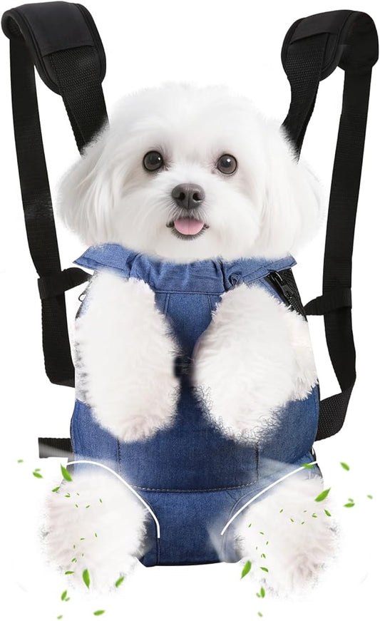 Inspack Dog Backpack Carrier/Cat Carrier, Adjustable Pet Front Carriers Travel Bag for Puppy Medium Dogs, Legs Out, Soft Ventilated Dog Chest Carry Backpacks for Hiking/Camping, 7-11 lbs, Indigo Denim