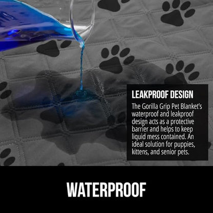 GORILLA GRIP Waterproof Couch Cover for Dogs, Gripped Slip Resistant Backing, Leak Proof Washable Dog Blanket Covers Sofa, Bed, Sectional, Crate, Car, RV Seats, Pet Puppy Essentials, 30x70 Gray Paw
