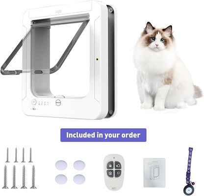 Smart Cat Door for Interior & Exterior Doors, Outer Frame Size 11.5"x10.1", Microchip Kitten Door with 3 RFID Collar Sensor Keys, Electronic Activated Opening Pets Cats Flap for Windows, Walls, Doors