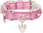 PetsHome Cat Collar, Dog Collar, [Bling Rhinestones] PU Leather Adjustable Pet Collar with Luxury Pendant for Cat and Small Dog Extra Small Pink