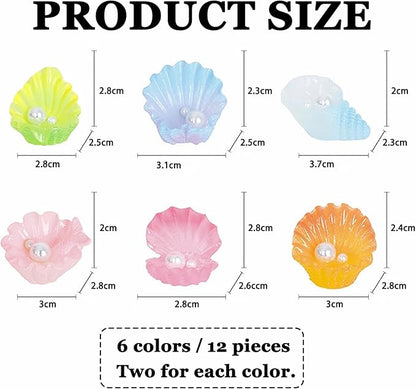 MIUPOO Glow Pearl Shell,Betta Stones,Glow in The Dark Crystal,Bonsai Decor,Chips Stone Small Decorative,Fish Tank Decor,6 Colors,12 Pieces.