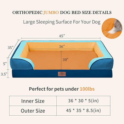 Comfort Expression Orthopedic Dog Bed for Extra Large Dogs 45x35 Inch, Waterproof Egg Crate Foam XL Pet Bed with Removable Bolsters, Dog Couch with Washable Cover & Non-Slip Bottom, Golden Harbor