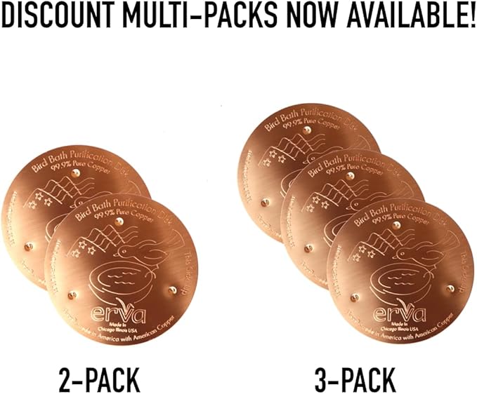 Erva Copper Bird Bath Purification Disk - Made in USA and Maker of The Original - Natural Chemical-Free Bird Bath Purification