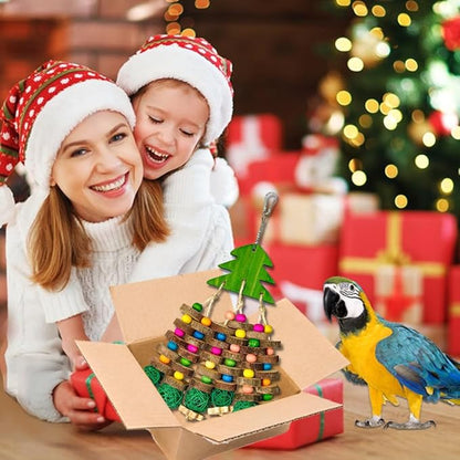 Parrot Toys, Large Bird Parrot Chewing Toys for Medium-Sized Macaws, Natural Wooden Blocks Christmas Tree Shape, African Grey Parrots, Amazon Parrots, Medium-Sized Bird