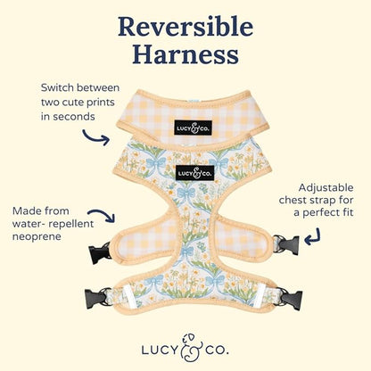 Lucy & Co. Sunshine and Daffodils Reversible Dog Harness, Adjustable Comfort Fit with Dual Leash Attachments, Large