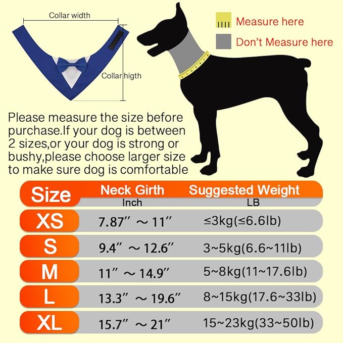 Dog Tuxedo, Adjustable Formal Wedding Outfit Bandana Dog Tux Collar with Bow Tie, Pet Birthday Valentines Outfit Cosplay(X-Small)