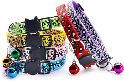 Reflective 2 Pack Breakaway Cat Collars with Bell Leopard Pattern Cute Kitty Adjustable 7.5-12.5 Inch Safe Kitten Collars Charms (Yellow)