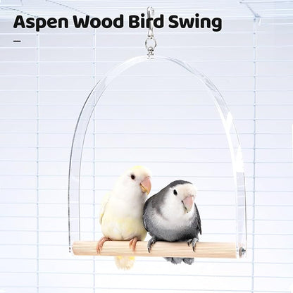 9" Hanging Bird Perch Toy for Cage, 360° Silent Free-Spin, Wooden Bird Cage Accessories, Relieve Boredom Anxiety, for Parrots, Parakeets, Cockatiels, Small to Medium Birds, with Poplar Swing