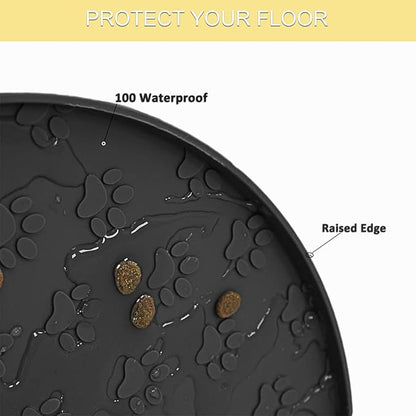 Dog Food Mat - Waterproof Silicone Cat Mat for Food and Water, Pet Food Mat with Edges for Protecting Floors(1Pack Black)