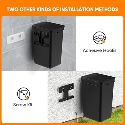 Dog Poop Trash Can Outside, 3.1 Gallon Dog Waste Trash Can with Trash Bag Dispenser, Outdoor Dog Poop Trash Can with Lid, Black Hanging Trash Can for Fence, Garbage, Outdoors, Counter Top