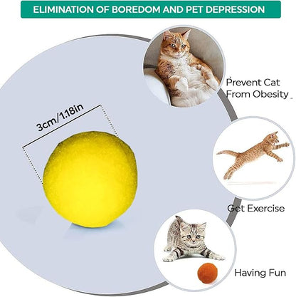 30 Pcs Soft Pom Pom Balls for Kittens with Cat Ball Launcher Toy, Interactive Plush Toy for Kitten Training and Play - Pet Products for Cats (3.0 CM with Bloster)