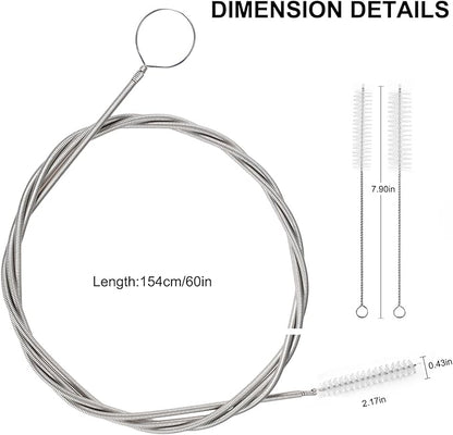 CiaraQ Bottle Cleaning Brushes, 8 Inch Nylon Tube Brush Set & A Flexible Long Drain Brush 60 inch, Cleaner for Narrow Neck Bottles Cups with Hook, Set of 11pcs, White