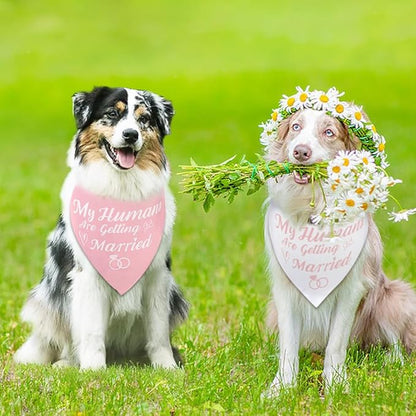 SZEE Bridal Shower Gifts for Bride, 2 Pack My Humans are Getting Married Dog Bandanas, Wedding or Engagement Gift for Couples, Dog Wedding Bandanas, Engagement Party Decorations (Pink & White, L)