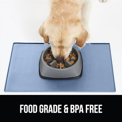 GORILLA GRIP 100% Waterproof Raised Edge BPA Free Silicone Pet Feeding Mat, Dog Cat Food Mats Contain Spills Protects Floors, Placemats for Cats and Dogs Water Bowl, Pets Accessories 18.5x11.5 Blue