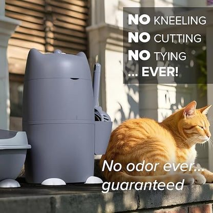 Red Rocket Pets Cat Litter Trash Can Kitty Twister Plus Pack Grey, 12x Refills Bags and 6X Charcoal Sachets, No Smell Litter Storage Container, Litter Disposal System