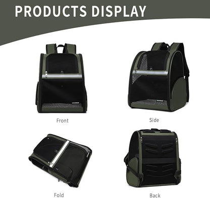 Cat Backpack Carrier for Small Dogs and Medium cat Puppy Kitten Bunny Pet Carrier Backpack Collapsible with Fully Ventilated Mesh with Safety Leash (DarkGreen, 12.9" L x 10.62" W x 15.5" H - M)