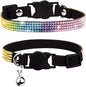 Cat Collar Breakaway Bling Diamond Rhinestone with Bell Adjustable for Cats and Kitten Girl boy (Black)