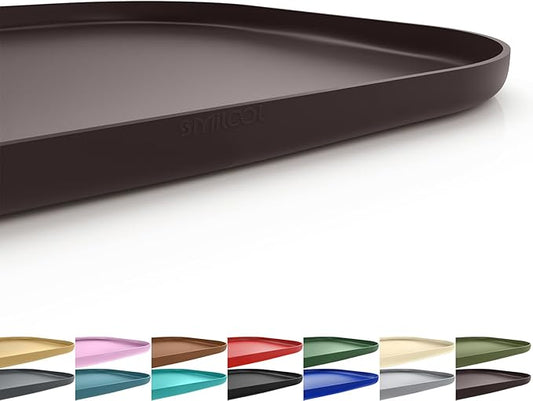 Silicone Pet Feeding Mat with Raised Edge for Food and Water, Dog Bowl Mats, Cat Bowls Placemat with High Lip for Floor Waterproof, Rubber Tray for Cats and Dogs 24 x 16 x0.8 Dark Brown